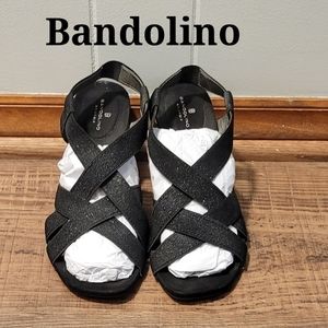 Bandolino black sparkly wedge strap sandals size: 8.5